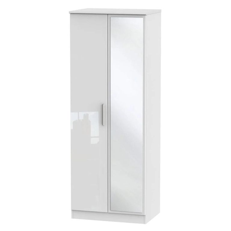 Knightsbridge Wardrobe - 2 Door - 1 Mirror - Tall - White Gloss