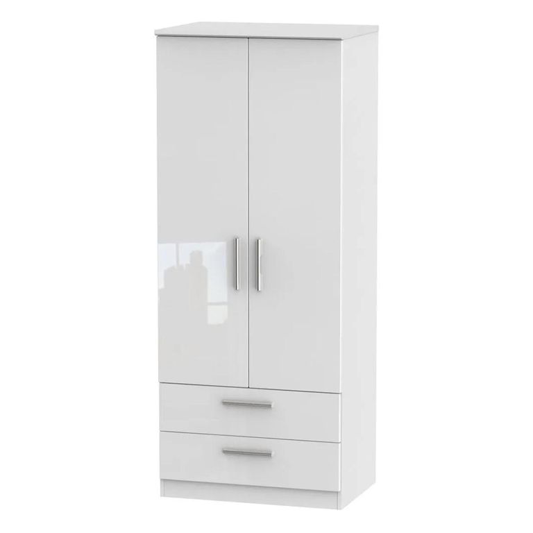 Knightsbridge Wardrobe - 2 Door - 2 Drawer - Double - White Gloss