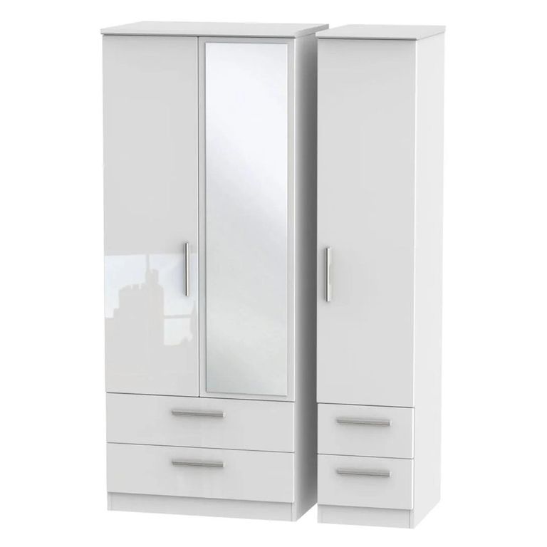 Knightsbridge Wardrobe - 3 Door - 1 Mirror - Combi - White Gloss