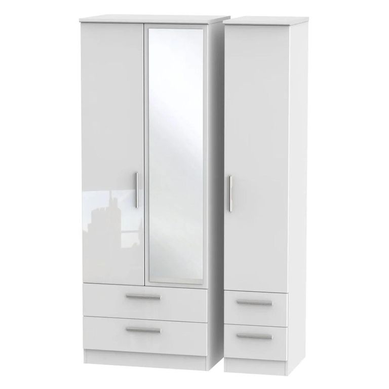 Knightsbridge Wardrobe - 3 Door - 1 Mirror - Tall - Combi - White Gloss