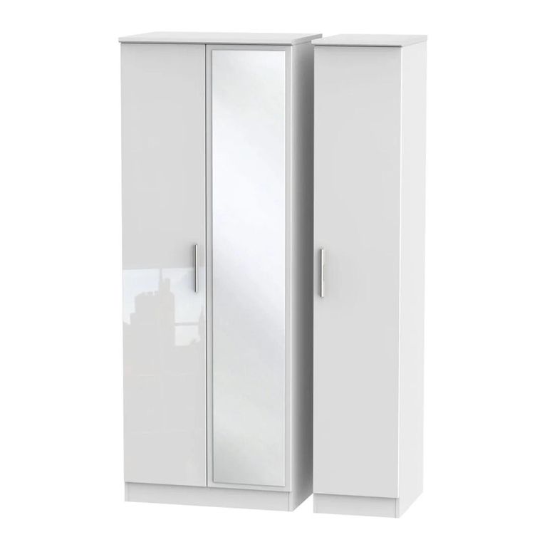 Knightsbridge Wardrobe - 3 Door  - 1 Mirror - Tall - Triple - White Gloss