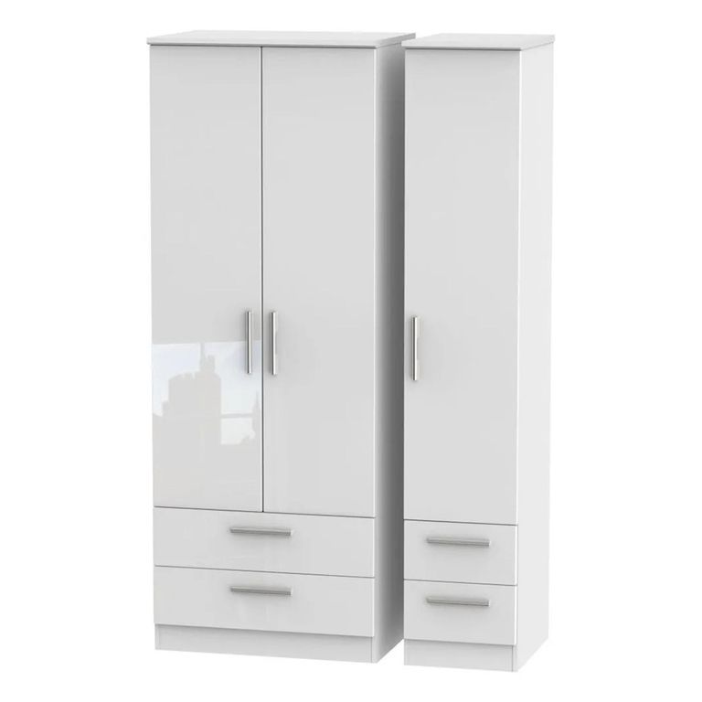 Knightsbridge Wardrobe - 3 Door - 4 Drawer - Tall - Triple - White Gloss