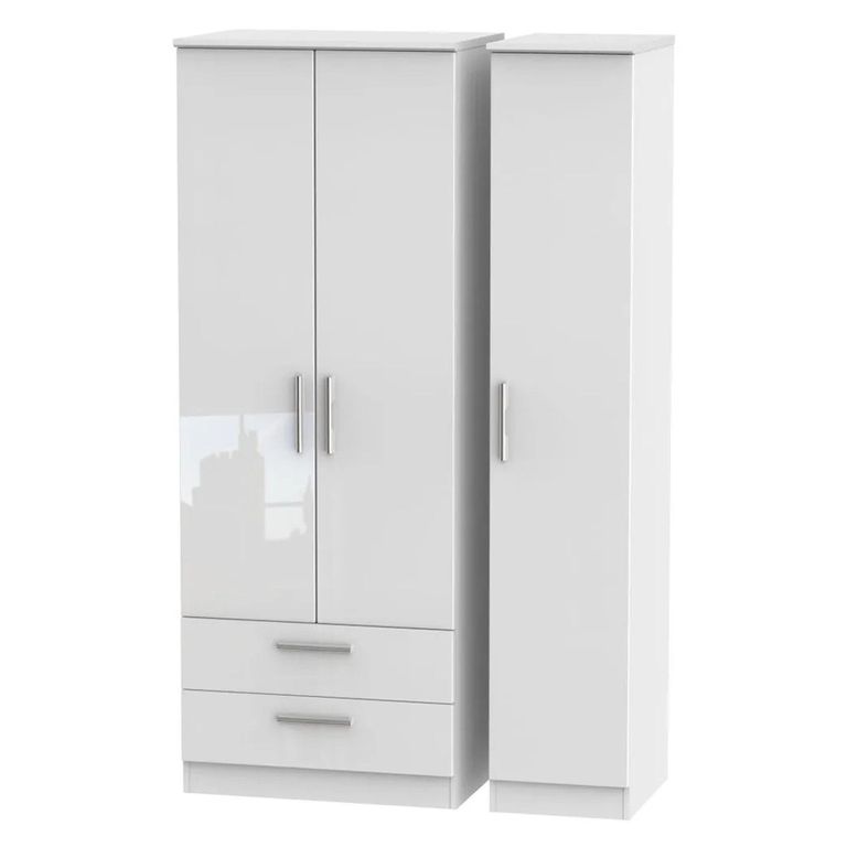 Knightsbridge Wardrobe - 3 Door - LHF 2 Drawer - Tall - Triple - White Gloss