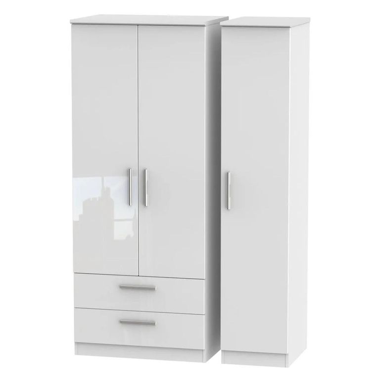 Knightsbridge Wardrobe - 3 Door - LHF 2 Drawer - Triple - White Gloss