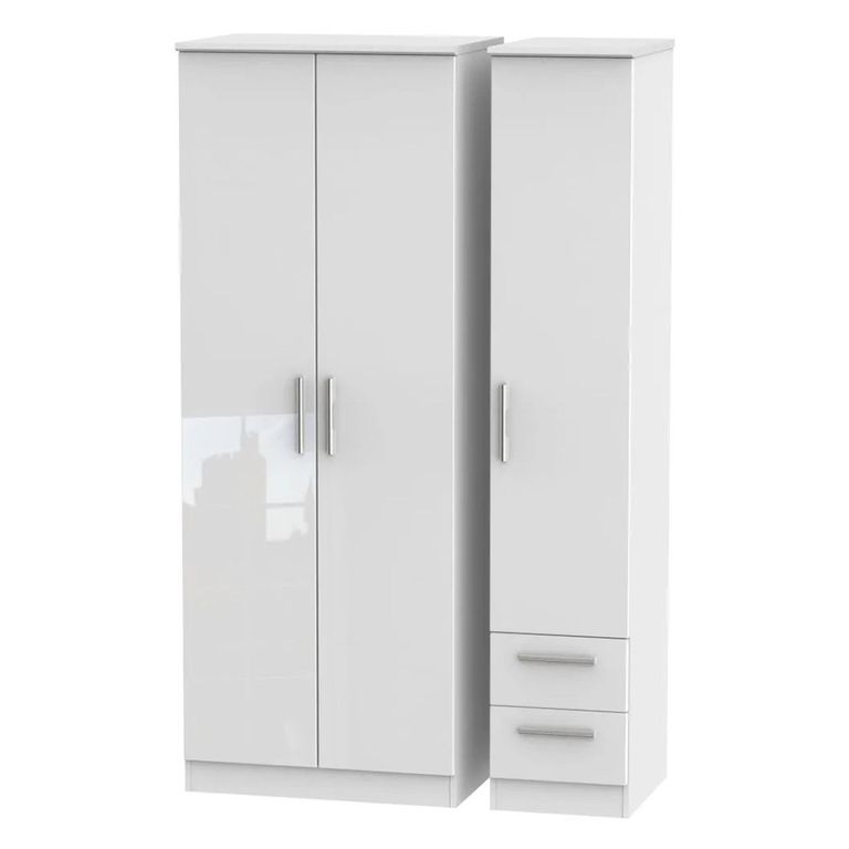 Knightsbridge Wardrobe - 3 Door - RHF 2 Drawer - Tall - Triple - White Gloss