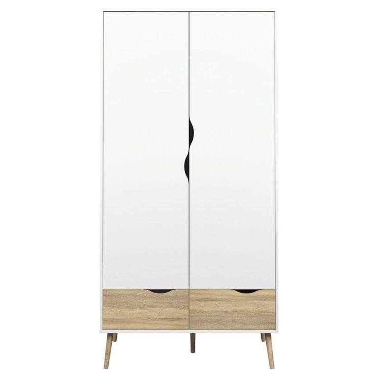 Clearance - Oslo Wardrobe - 2 Door - 2 Drawer - Double - White and Oak - A535