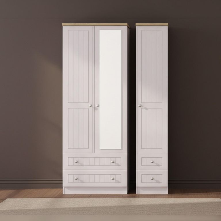 Vienna Wardrobe - 3 Door - 1 Mirror - Tall - Combi - Cashmere