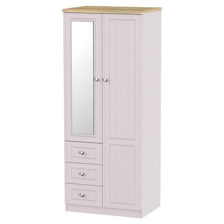 Vienna Wardrobe - 2 Door - 1 Mirror - RHF 3 Drawers - Combi - Cashmere