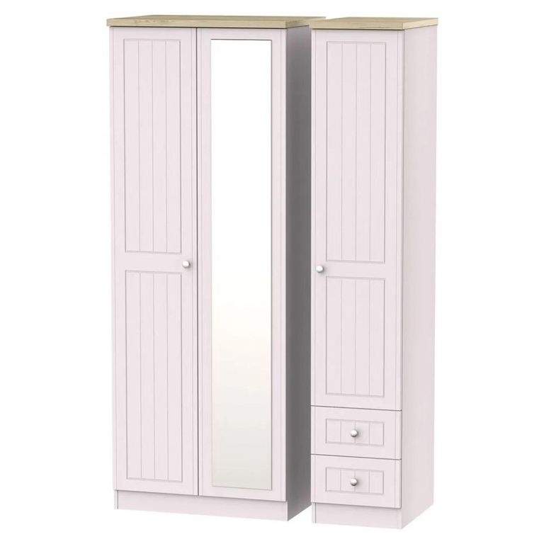 Vienna Wardrobe - 3 Door - 1 Mirror - RHF 2 Drawers - Tall - Combi - Cashmere