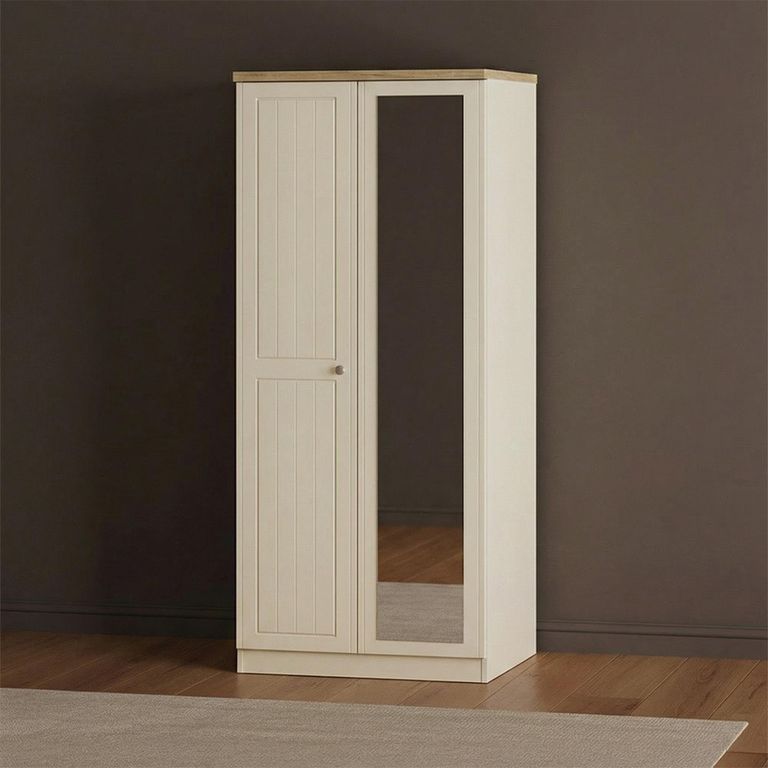 Vienna Wardrobe - 2 Door - 1 Mirror - Cream