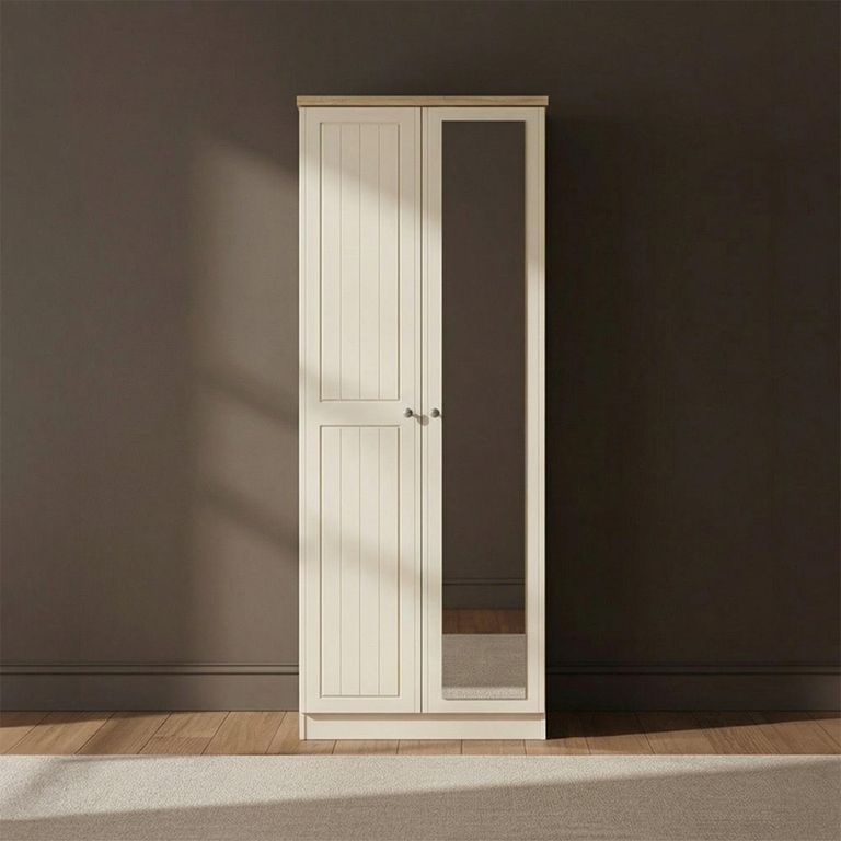 Vienna Wardrobe - 2 Door - Tall - 1 Mirror - Cream