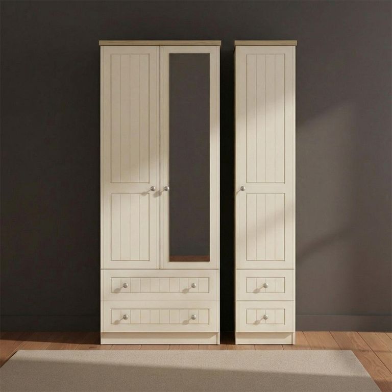 Vienna Wardrobe - 3 Door - 1 Mirror - Combi - Cream