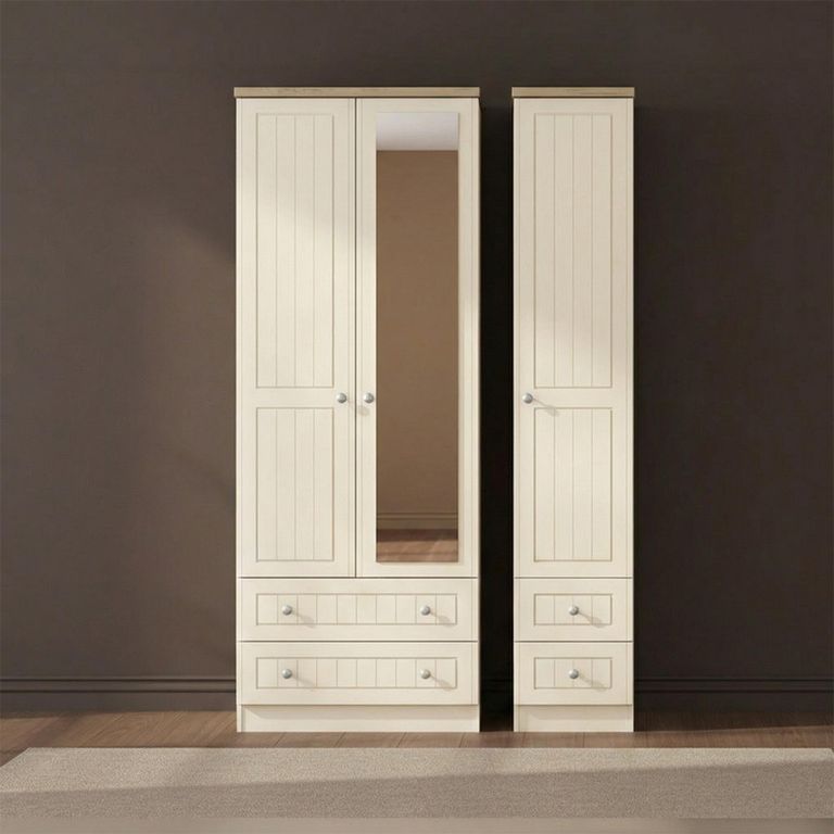 Vienna Wardrobe - 3 Door - 1 Mirror - Tall - Combi - Cream