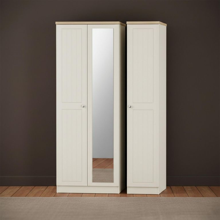 Vienna Wardrobe - 3 Door - 1 Mirror - Tall - Triple - Cream