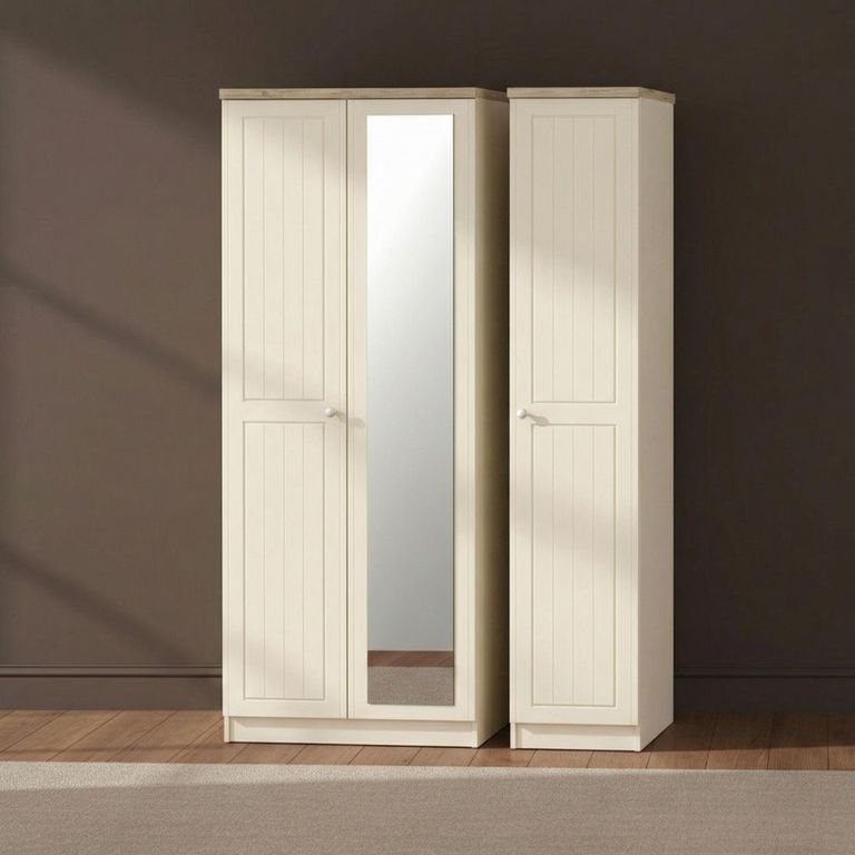 Vienna Wardrobe - 3 Door - 1 Mirror - Triple - Cream