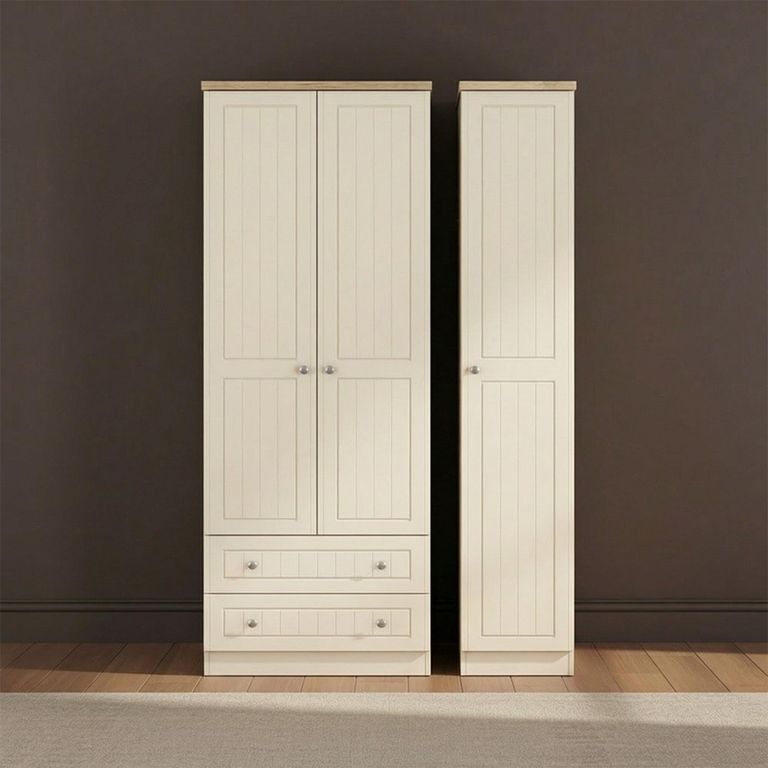 Vienna Wardrobe - 3 Door - LHF 2 Drawers - Tall - Triple - Cream