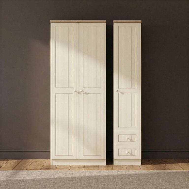 Vienna Wardrobe - 3 Door - RHF 2 Drawers - Tall - Triple - Cream