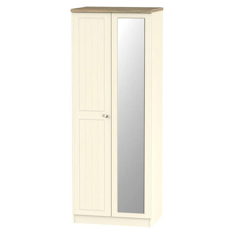 Vienna Wardrobe - 2 Door - Tall - 1 Mirror - Cream
