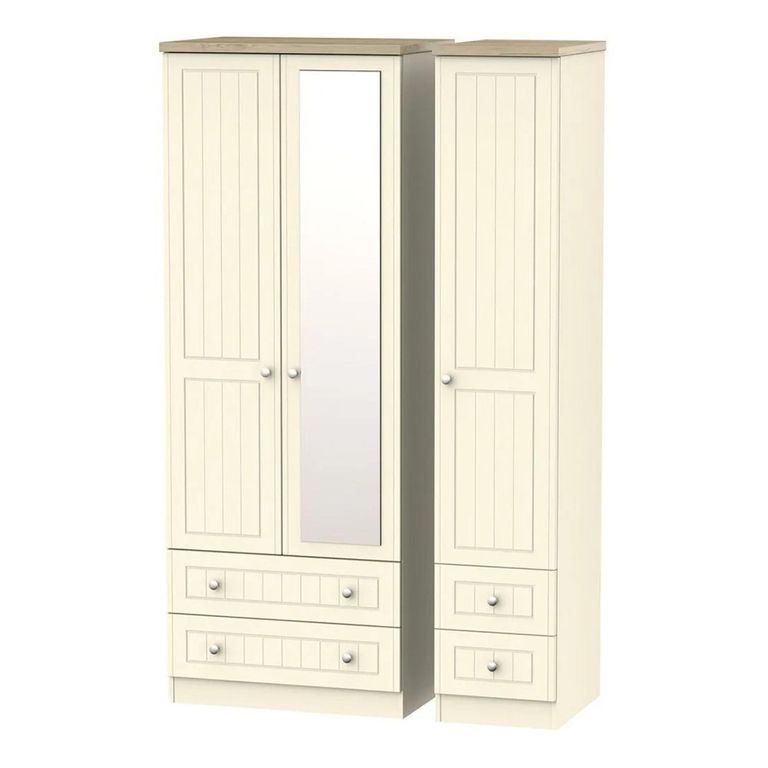 Vienna Wardrobe - 3 Door - 1 Mirror - Tall - Combi - Cream