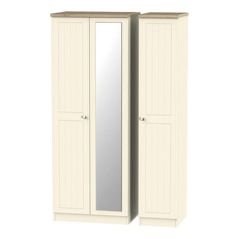 Vienna Wardrobe - 3 Door - 1 Mirror - Tall - Triple - Cream