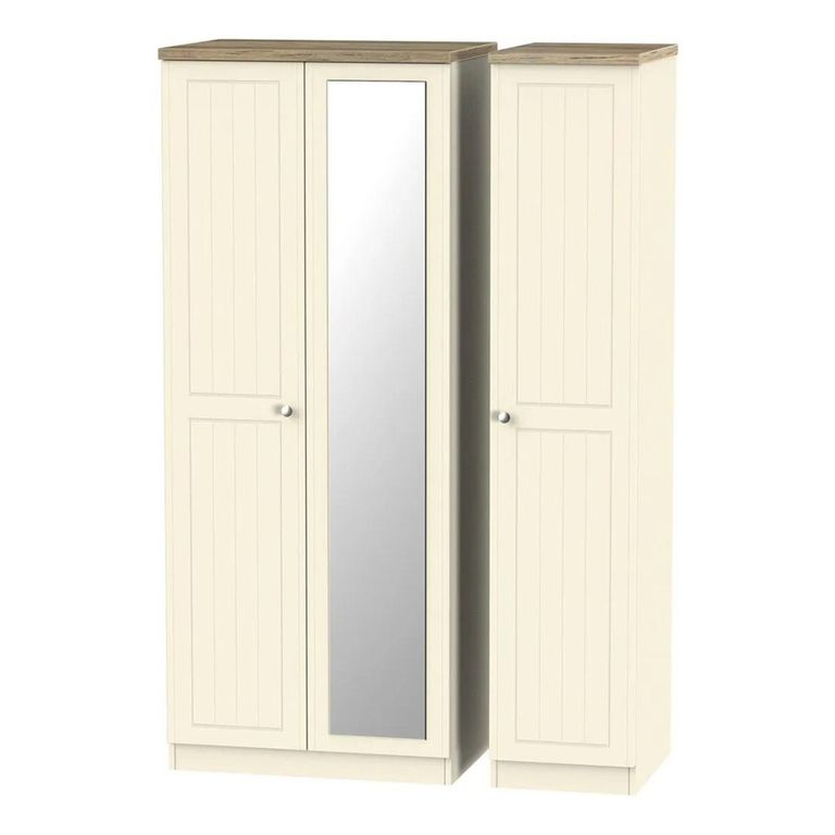 Vienna Wardrobe - 3 Door - 1 Mirror - Triple - Cream