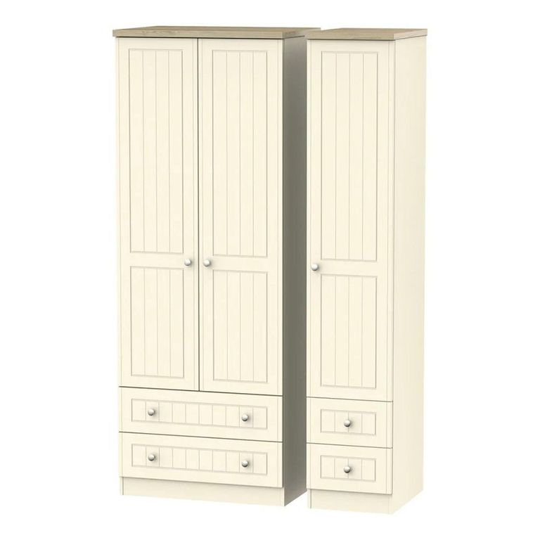 Vienna Wardrobe - 3 Door - 4 Drawers - Tall - Triple - Cream