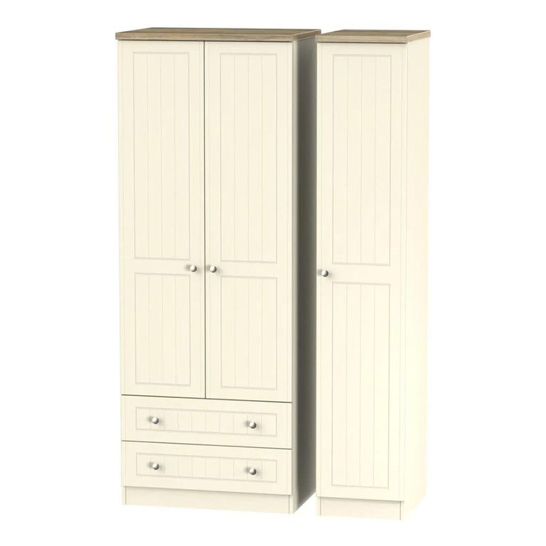 Vienna Wardrobe - 3 Door - LHF 2 Drawers - Tall - Triple - Cream
