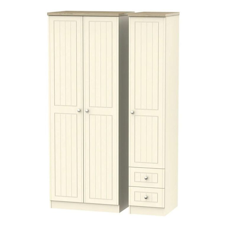 Vienna Wardrobe - 3 Door - RHF 2 Drawers - Tall - Triple - Cream