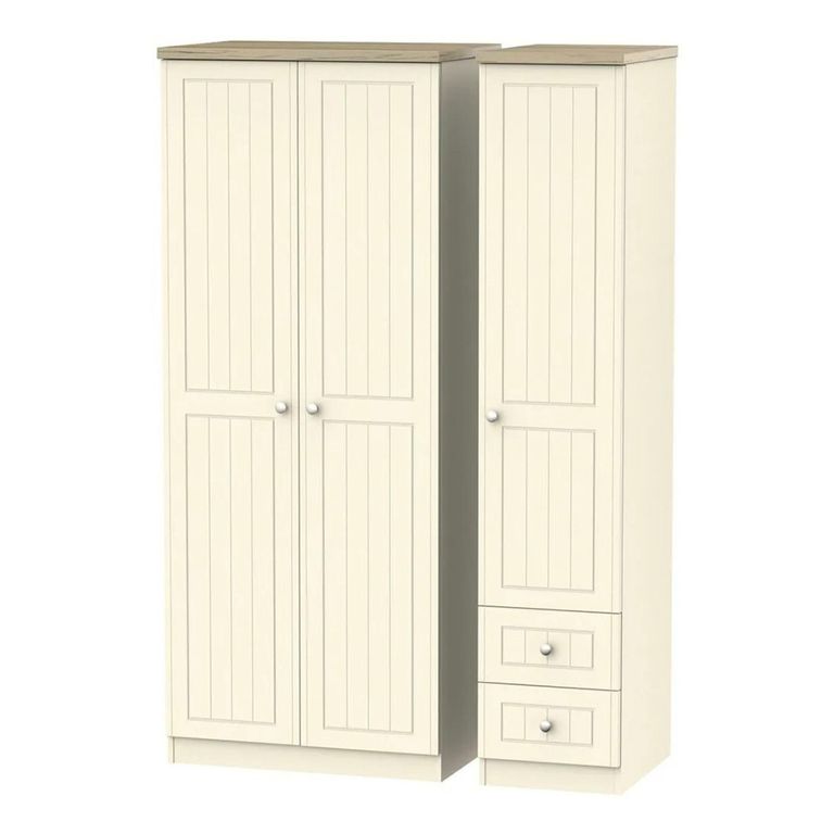 Vienna Wardrobe - 3 Door - RHF 2 Drawers - Triple - Cream