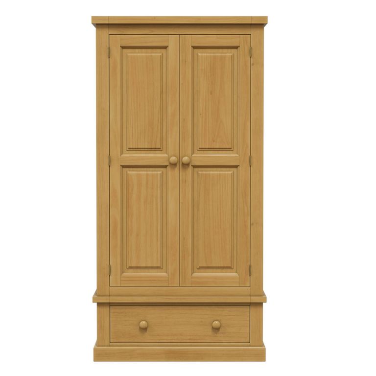 Churchill Waxed Pine 2 Door 1 Drawer Double Wardrobe
