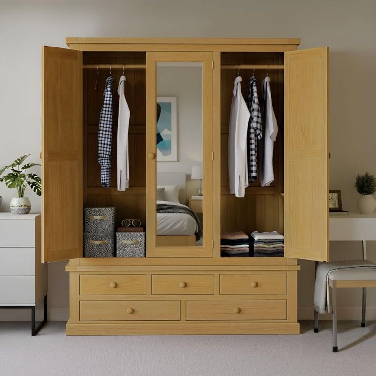 Churchill Waxed Pine 3 Door Combi Wardrobe