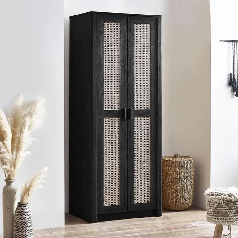Clearance - Sydney Wardrobe - 2 Door - Black and Faux Rattan - FSS16514