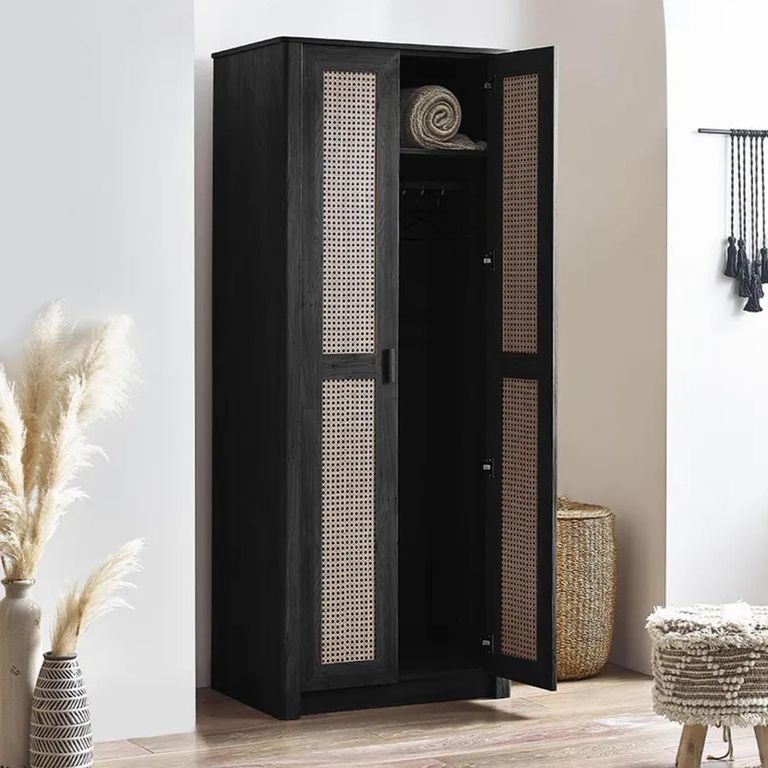 Clearance - Sydney Wardrobe - 2 Door - Black and Faux Rattan - FSS16514