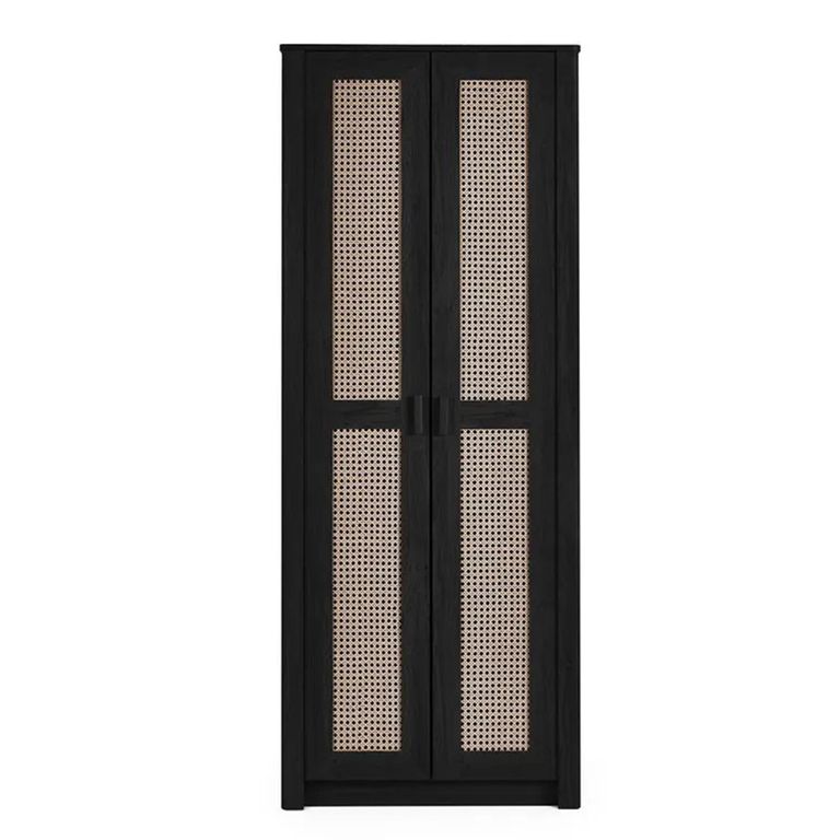 Clearance - Sydney Wardrobe - 2 Door - Black and Faux Rattan - FSS16514