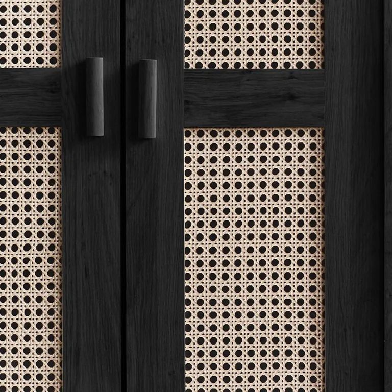 Clearance - Sydney Wardrobe - 2 Door - Black and Faux Rattan - FSS16514