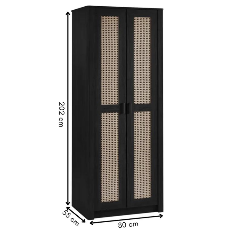 Clearance - Sydney Wardrobe - 2 Door - Black and Faux Rattan - FSS16514