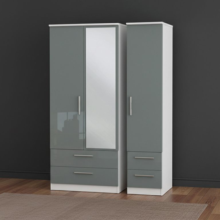 Knightsbridge Wardrobe - 3 Door - 1 Mirror - Combi - Grey Gloss and White