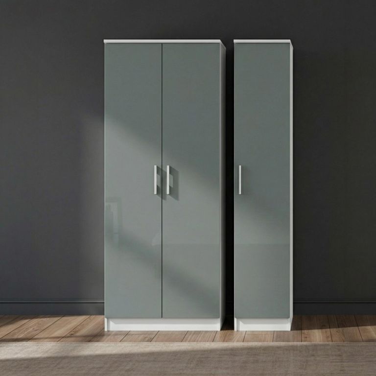 Knightsbridge Wardrobe - 3 Door - Triple - Tall - Grey Gloss and White