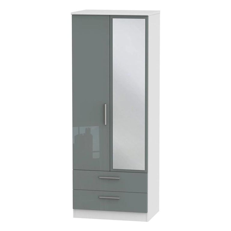 Knightsbridge Wardrobe - 2 Door - 1 Mirror - Combi - Grey Gloss and White