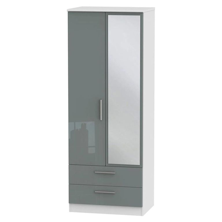 Knightsbridge Wardrobe - 2 Door - 1 Mirror - Combi - Tall - Grey Gloss and White