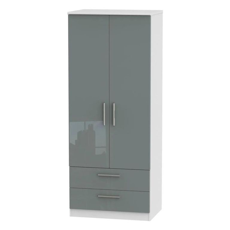 Knightsbridge Wardrobe - 2 Door - 2 Drawer - Tall - Grey Gloss and White