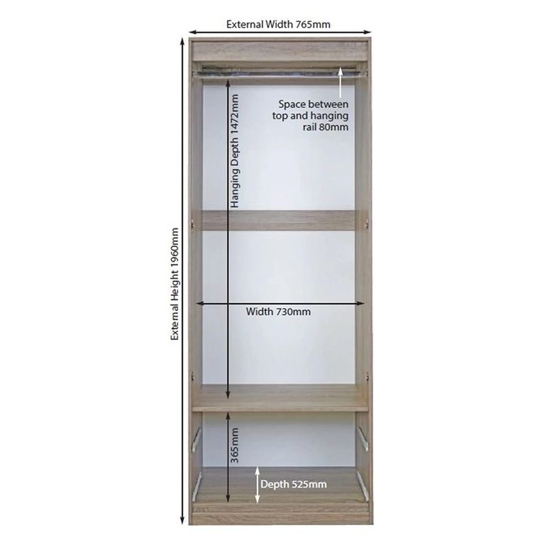Knightsbridge Wardrobe - 2 Door - 2 Drawer - Tall - Grey Gloss and White