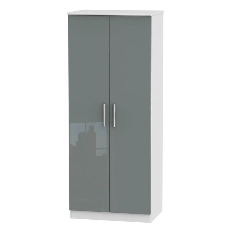 Knightsbridge Wardrobe - 2 Door - Plain - Grey Gloss and White