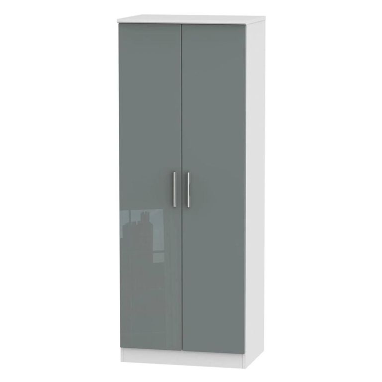 Knightsbridge Wardrobe - 2 Door - Plain - Tall - Grey Gloss and White