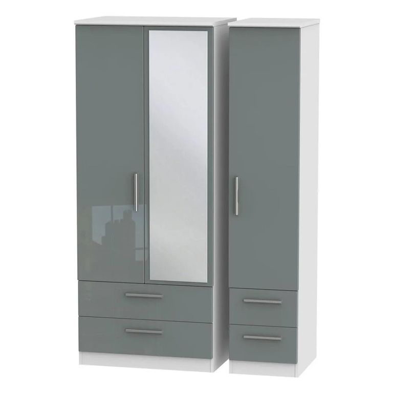 Knightsbridge Wardrobe - 3 Door - 1 Mirror - Combi - Grey Gloss and White
