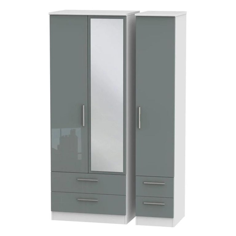 Knightsbridge Wardrobe - 3 Door - 1 Mirror - Combi - Tall - Grey Gloss and White