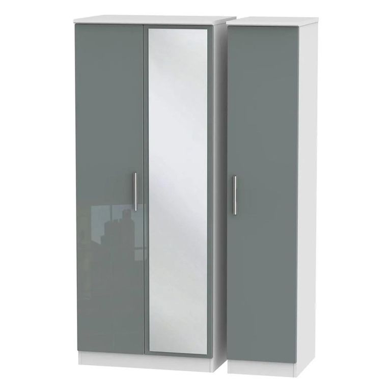 Knightsbridge Wardrobe - 3 Door - 1 Mirror - Triple - Grey Gloss and White