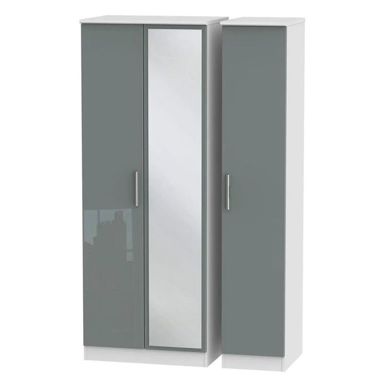 Knightsbridge Wardrobe - 3 Door - 1 Mirror - Triple - Tall - Grey Gloss and White