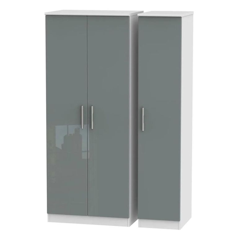 Knightsbridge Wardrobe - 3 Door - Triple - Grey Gloss and White