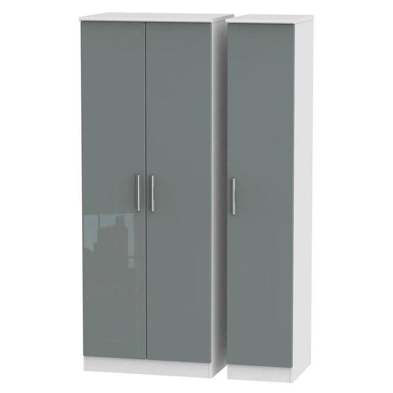 Knightsbridge Wardrobe - 3 Door - Triple - Tall - Grey Gloss and White